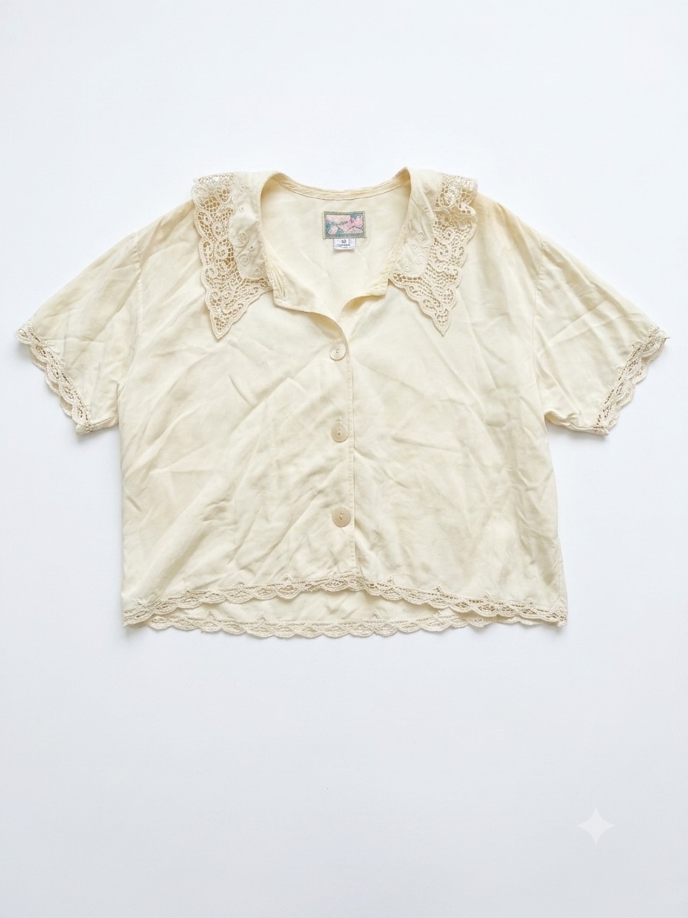 Vintage Cream Lace Collar Button-Up Top